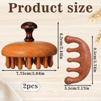 Trinkrittey 2 Pack Wooden Scalp Massager Comb Wooden Hair Brush Head Gua Sha Brush Hair Scrubber Portable Handheld Hairs Growth Tool for Women Men Hairs Growth Stress Relief Spa