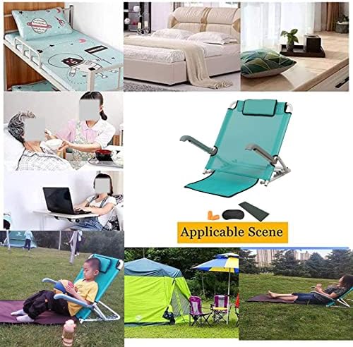 Beach Chair Reading Bed Rest Pillows,Adjustable Bed Backrest,Lifting Bed Backrest Portable Folding Adjustable Sit-Up Back Rest,Neck Lumbar Back Support with Head Pillow,Blue