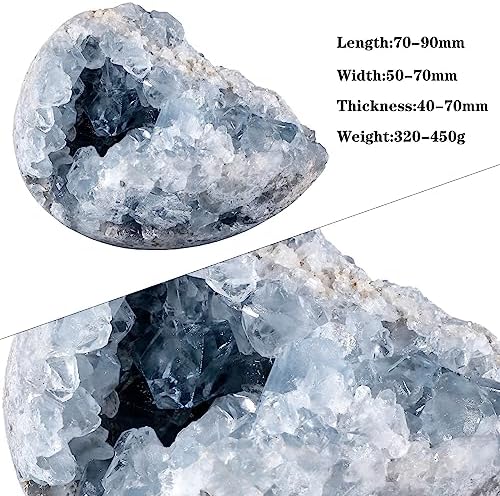 Rockcloud Natural Raw Blue Celestite Mineral Healing Crystal Cluster Geode Irregular Home Decoration Gemstone Specimen, 0.70-0.99 lb