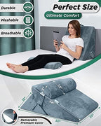 Lunix LX6 3-Piece Compact Support for Reading, Rest & Leg Elevation, Premium Odor-Free Orthopedic Bed Wedge Pillow Set, Memory Foam, Washable Cover, Stone Navy