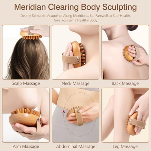 Wooden Massage Comb for Body and Scalp, Meridian Trigger Point Massager, Gua Sha Sandalwood Comb for Body Relief and Hair Growth