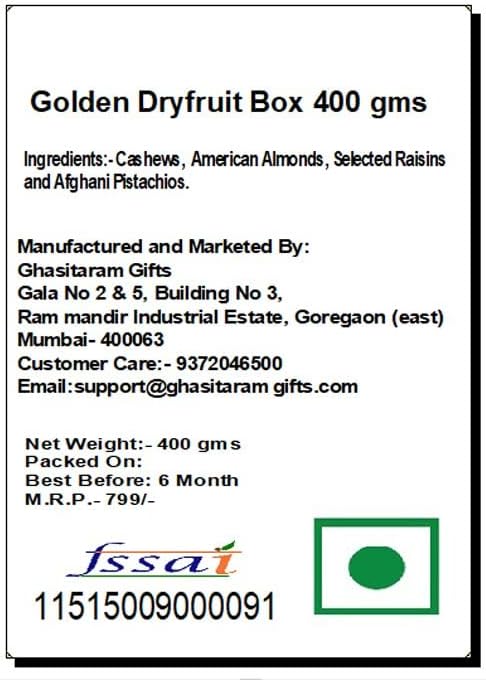 Ghasitaram Gifts Rakhi Gifts for Brother Rakhi Dryfruits - Ghasitaram's Golden Dryfruit Box 400 gms with Rudraksh Rakhi