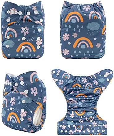 babygoal Reusable Cloth Diapers 6 Pack+6pcs Rayon from Bamboo Inserts+Wet Bag, One Size Adjustable Washable Pocket Nappy Covers for Baby Girls and Boys 6FG38