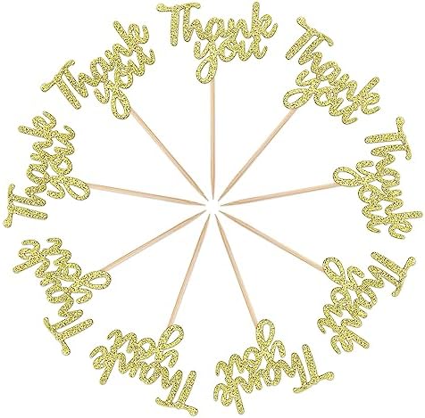 36Pcs Gold Glitter Thank You Cupcake Toppers Cake Decorations Thank You Cupcake Picks for Birthday Wedding Decorations Thanksgiving Day Anniversary Party Decoration Supplies（Gold）