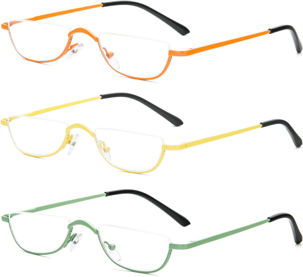 Half Reading Glasses - Half Rim Metal Frame Glasses Spring Hinge Readers with Leather Pouch for Men and Women