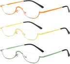 Half Reading Glasses - Half Rim Metal Frame Glasses Spring Hinge Readers with Leather Pouch for Men and Women