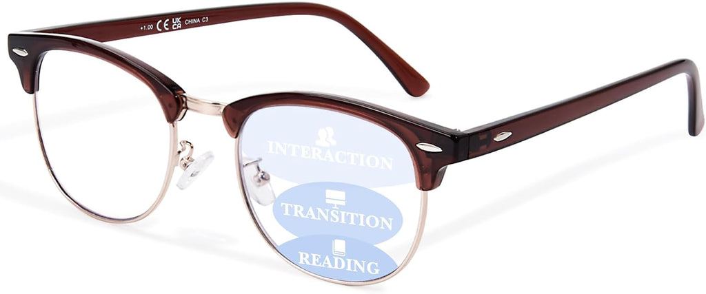 OPTOFENDY Progressive Multifocal Reading Glasses for Women Men Square Blue Light Blocking Classic Half Frame Computer Readers