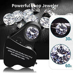 JARLINK 2 Pack Jewelers Loupe, 30X 60X 90X Illuminated Jewelers Eye Magnifier and Magnifying Glass Loop with UV Black Light and Bright LED Light for Gems, Jewelry, Diamond, Coins, Stamps (Black)