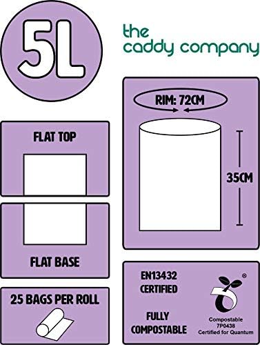 The Caddy Company 5 Litre Compostable Bin Liners with 100 Bags, Green