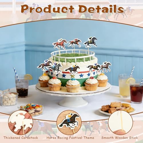 AUGSUN 36 Pack Horse Racing Cupcake Toppers with 12 Unique Designs, Premium Derby Party Decorations for Cakes and Desserts