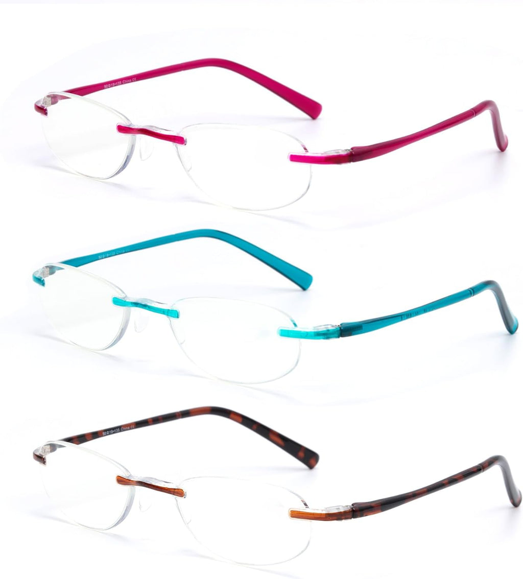 EFE Lightweight Reading Glasses Women Rimless Frameless Blue Light Blocking Unbreakable Reader 3 Pack (Mixcolor, 1.0)