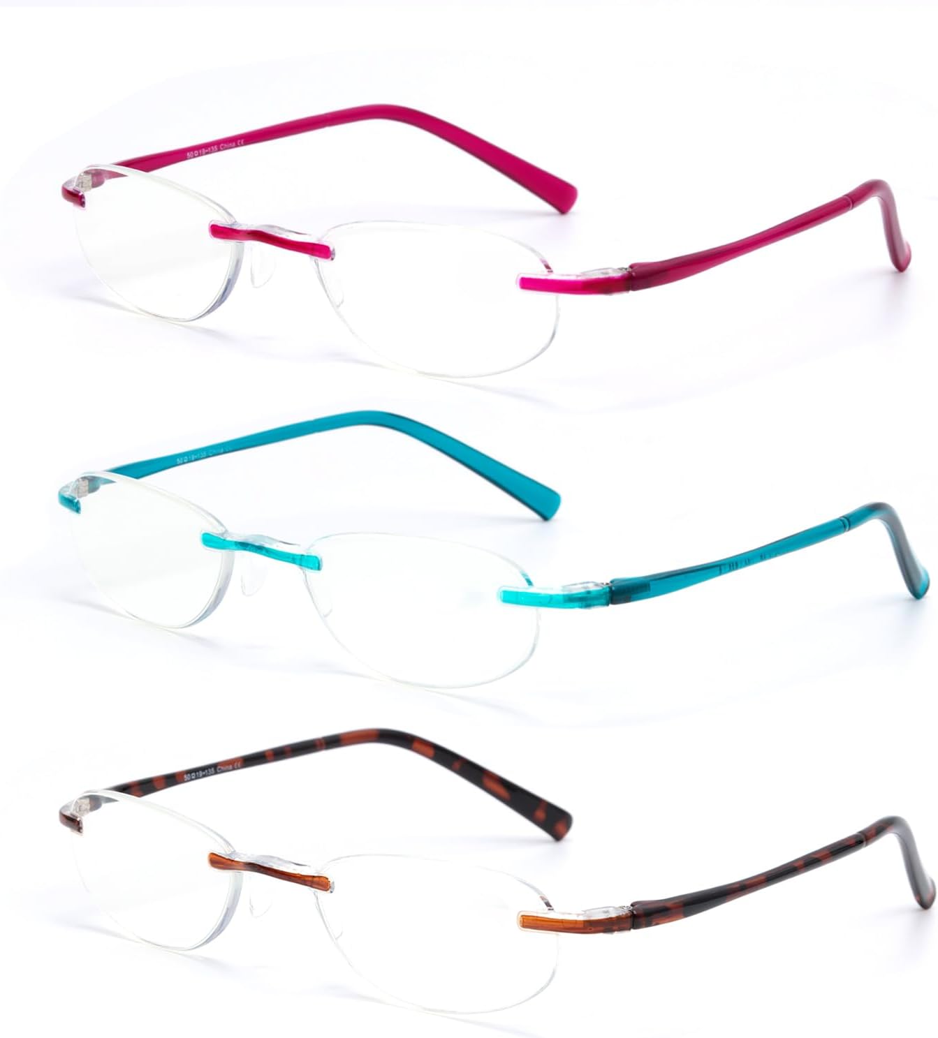 EFE Lightweight Reading Glasses Women Rimless Frameless Blue Light Blocking Unbreakable Reader 3 Pack (Mixcolor, 1.0)