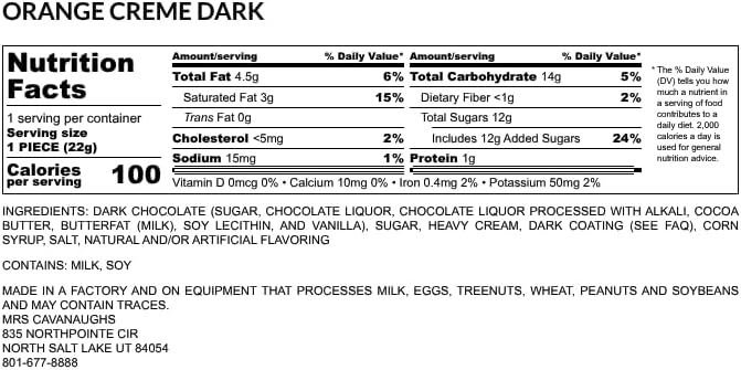 Mrs. Cavanaugh’s Orange Cream Mixed Chocolates 1 lb Box – 65% Milk & 35% Dark Orange Fondant Creams Covered in Chocolate – Citrus Cream Candy Gift, Dessert Treats, Holiday Chocolate Box