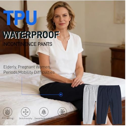 Adult Incontinence Pants,Patient Care Underwear,Adjustable Incontinence Trousers,Adult Diaper Pants,Reusable Adaptive Apparel for Adult Patients,Seniors and Women (Cropped,Grey,M)