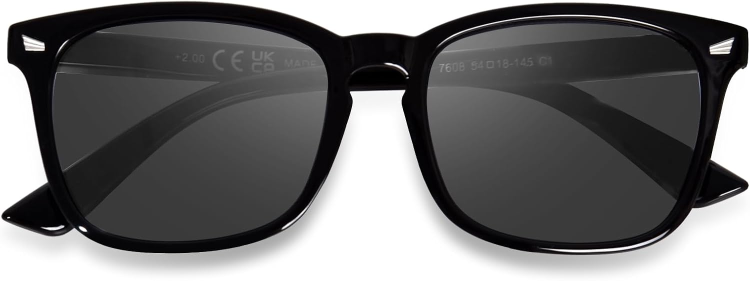 OPTOFENDY Reader Sunglasses for Women Men, Full Lens Outdoor Reading Sunglasses with Spring Hinge, UV400 Protection
