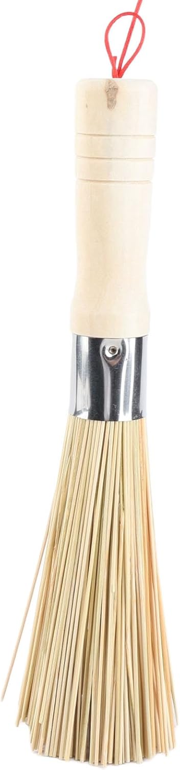 Bamboo Wok Brush, Bamboo Dish Brush Wok Cleaning Brush Pot Cleaning Whisk Dishwashing Kitchen Washing Tools Long Handle for Household Skillet Grill Utensils Cast Iron Sink Vegetable Scrubbing