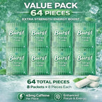 Burst Energy Gum - 45mg Caffeine Per Piece | Focus & Energy Burst | Extra Strength in Functional Gum | Arctic Mint Flavor | Pre-Workout, Long Days & Nootropic | 8 Packs of 8 (64 Pieces)
