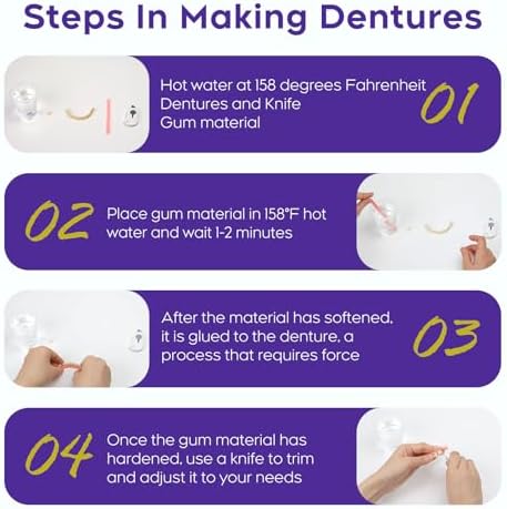 Full Set Fake Teeth Denture Kit - Top & Bottom Functional DIY Homemade Dentures | Do It Yourself Comfortable Missing Teeth Replacement,Natural Smile Kit-Red