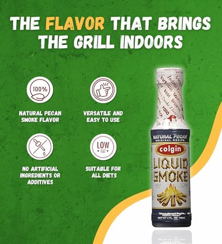 Colgin Authentic Pecan Liquid Smoke 4 oz Bundle with Measuring Spoon Set – Sweet, Nutty Smokehouse Flavor for Meats, Sauces & More – Colgin Liquid Smoke for Cooking – Gift Set (2 Items)