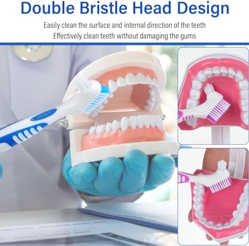 Mimorou 12 Pcs Denture Brush for False Teeth Double Sided Denture Toothbrushe with Soft Bristle, Ergonomic Anti Slip Handle Teeth Cleaner Brush for Adult(Blue, Green, Purple, Orange,Non Slip Grip)
