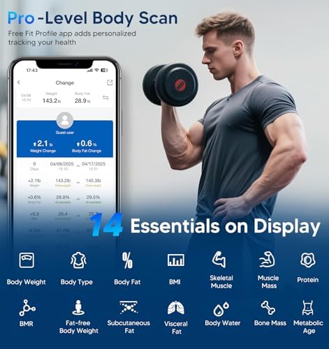 GE Scale for Body Weight, Body Fat, BMI, Muscle Mass, Smart Bathroom Scales with 14 Body Composition Metrics with Large Display, Accurate Bluetooth Weighing Machine with Fitness App, 400 lbs, Black