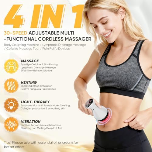 Lymphatic Drainage Massager - Anti Cellulite Massage Tool & Body Sculpting Machine with 30-Level Microcurrent, Light Heat & Vibration for Legs Arms & Belly Body Helps Reduce Stretch Marks & Cellulite