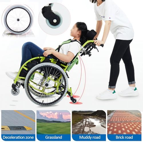 Pediatric Wheelchair for Kids & Children, Lightweight Aluminum Wheelchairs w/Safety Belt, Comfort and Mobility for Disabled Teens, Manual Folding Wheelchair w/Swing-Away Footrest, 14" W Seat