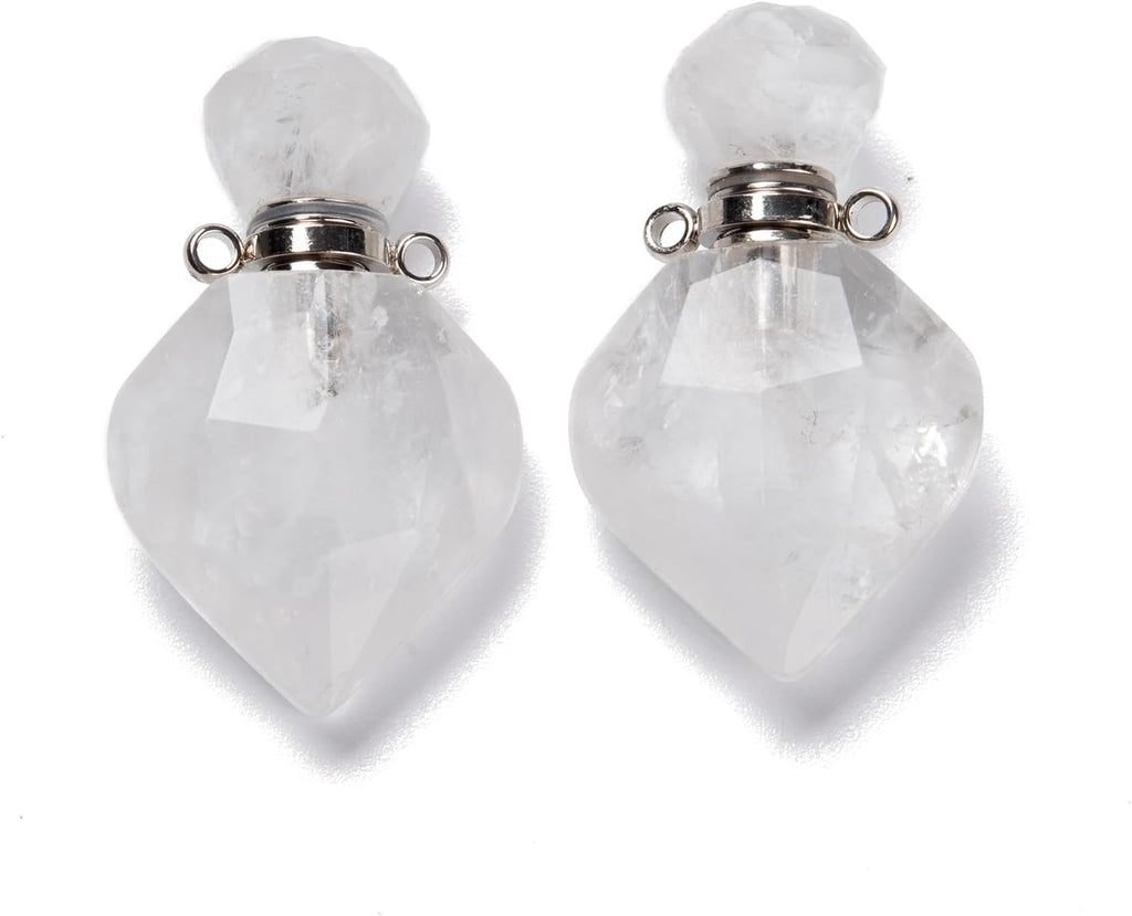 2pcs Natural Stone Crystal Perfume Bottle Pendant Gemstone Essential Oil Hanging Diffuser Vial Ornament for Necklace Jewelry Making