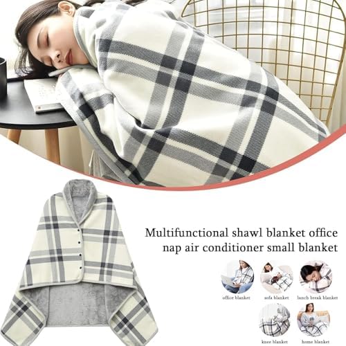Windproof Fleece-Lined Wheelchair Coat with Hood Ponchos Adult, Reusable Travel Blanket Wearable Blanket with Hood for Seniors(Grey,100x140cm)
