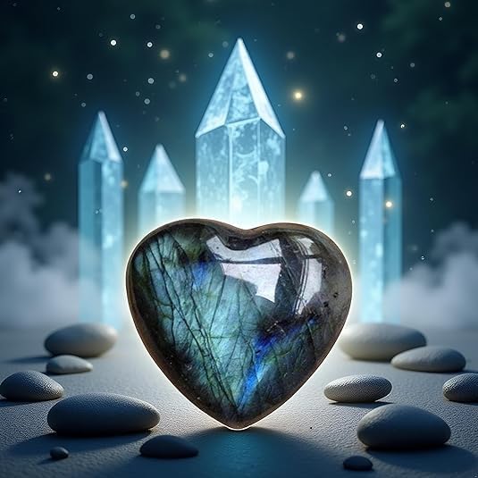 1PC Natural Blue Moonstone Heart Crystal,Heart Shape Polished Crystal Stone Palm Stone Healing Gemstone Reiki Balancing Aesthetic Room Decor Ornaments Valentine's Day,Indoor Fountain Accessories