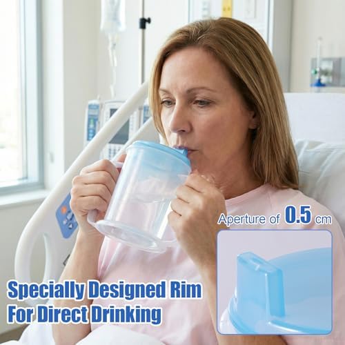 Cups for Elderly Spill Proof - 300ml Adult Drinking Cup for Elderly，With 1M Long Straw，Non Spill Cups for Adults Hospital Disabled Dysphagia Patients (Blue)