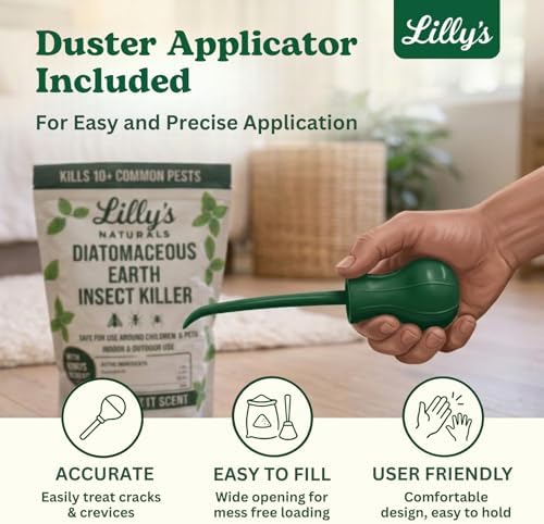 Diatomaceous Earth Food Grade with Peppermint Oil Crawling Insect Killer | with Powder Duster Included | Indoor Pest Control Powder for Bed Bug, Roach, Ant, Fleas | Lilly's naturals, 1 lb