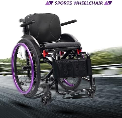 Sports Wheelchair for Adult, Lightweight Aluminum Alloy Wheelchair with Handrail,Folding Transport Wheelchairs with Anti-Tipper,Self-propelled Manual Chair,with Handbrakes(42cm/16.5in,Purple)