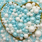 CandiJumpin Edible Pearls for Cake Decorating, Light Blue and White Pearl Sprinkles Baby Blue Sugar Pearls Edible Cake Decorations White Pearl Sugar Sprinkles Cupcake Toppers Baby Shower Party Birthday Wedding Christmas Supplies 3 OZ