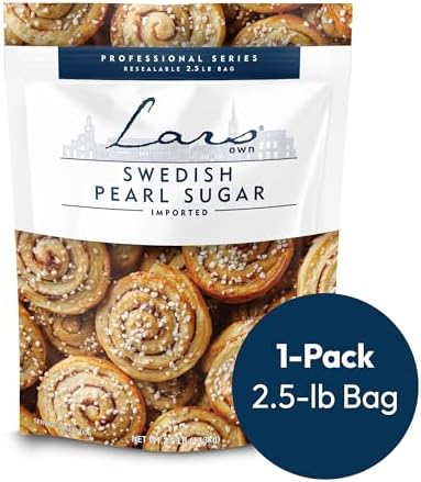 Lars Own Professional Series Swedish Pearl Sugar – 1-Pack, 2.5-lb Resealable Bag – Non-Melting, All-Natural Decorative Nib Sugar for Baking