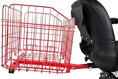 Foldable Folding Scooter Rear Basket for Golden & Pride Mobility Scooters & Powerchairs (Only Works with Scooters & Power Chairs Equipped with 1" x 1" Hitch Receiver) (Red)