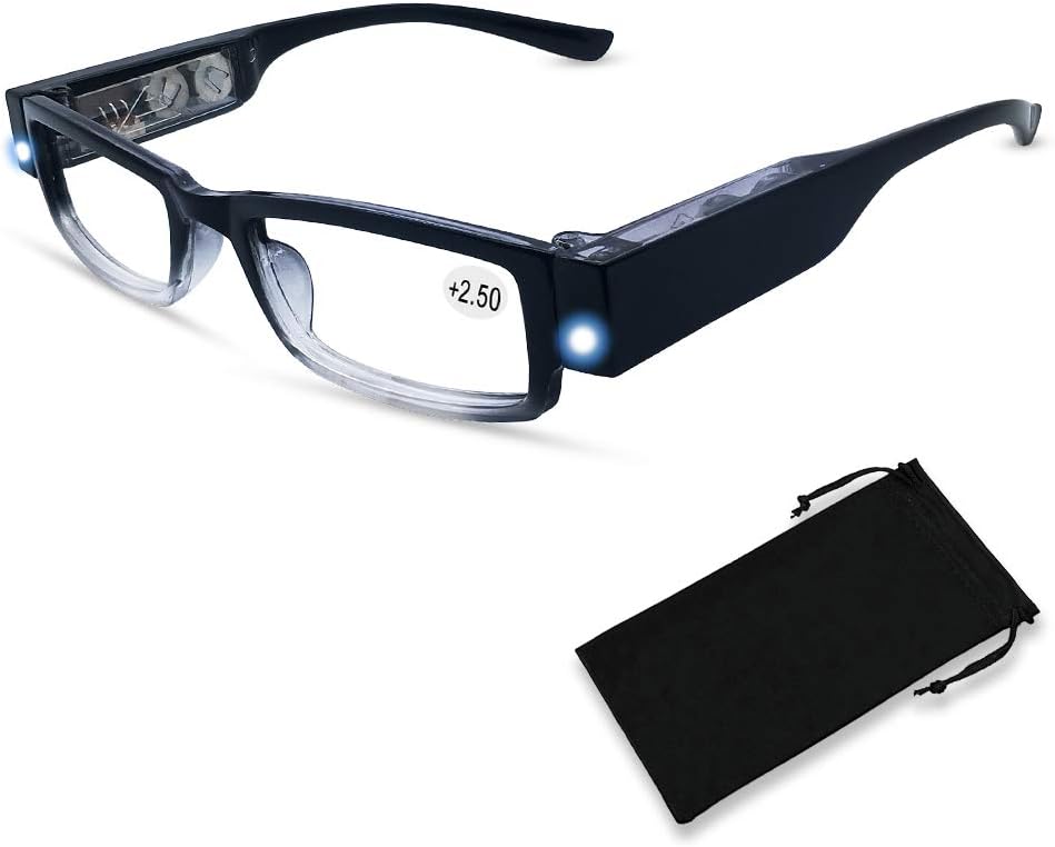 Reading Glasses with Light Magnifying Glasses with Light Led Magnifier Eyeglasses Nighttime Reader Frame Eyewear+2.5