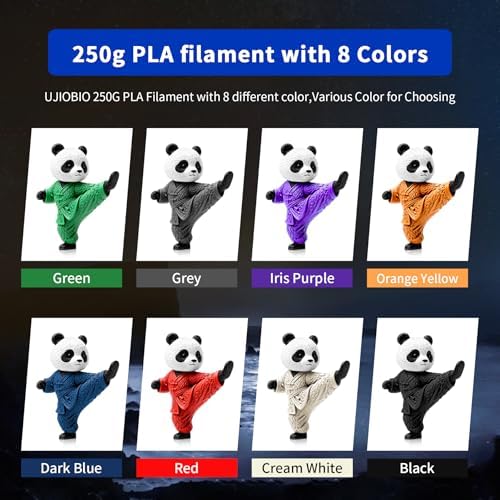 8 Color Bundle Elite PLA+ 3D Printer Filament, Multicolor PLA+ 1.75mm, Individually Vacuum Packed, 0.25kg Spool, 8 Pack (Black+Cream White+Grey+Orange Yellow+Red+Dark Blue+Green+Iris Purple)
