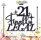 21 Finally Legal Cake Topper, Rip Fake ID, Cheers & Beers to 21 Years, Happy 21st Birthday Party Decoration Supplies, Black Glitter