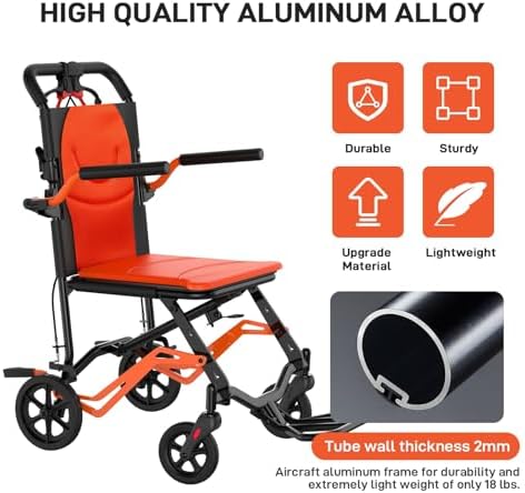 Wheelchairs for Adults, Lightweight Transport Chair,Foldable and PortableTravel Wheelchair with Removable Flip Armrests and Swing Footrests,Portable Travel Chair with Hand Brakes