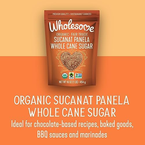 Wholesome Sweeteners 32-Ounce Organic Sucanat Panela Whole Cane Sugar, Fair Trade, Non-GMO Project Verified, Gluten Free & Vegan for Baking, Sprinkling and More, 1 Pack