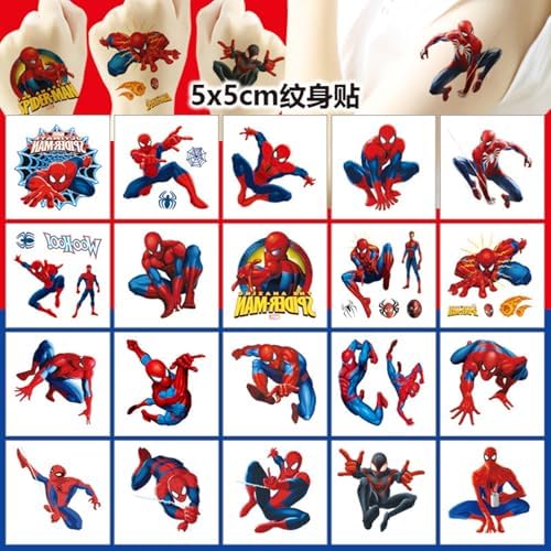 20 Sheets Spider-Man Temporary Tattoos, Birthday Party Favors, Cartoon Decoration Sticker Gifts for Home Activity Carnival Christmas Rewards (Spider)