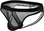 Men's Sexy Jockstrap Underwear Thong Mesh Bikini Briefs with Enhancing Pouch See through Underpants Low Rise Panty