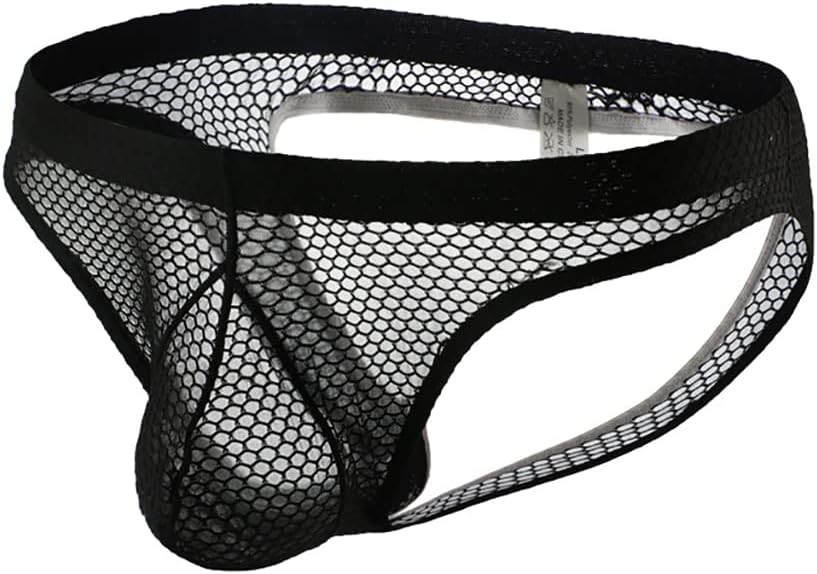 Men's Sexy Jockstrap Underwear Thong Mesh Bikini Briefs with Enhancing Pouch See through Underpants Low Rise Panty