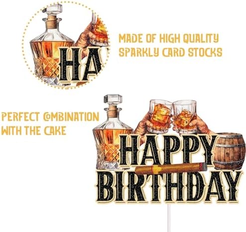 Whisky Happy Birthday Cake Topper for Men Women Aged to Perfection Theme Party Cake Decorations Cheer to 30th 40th 50th Birthday Party Supplies