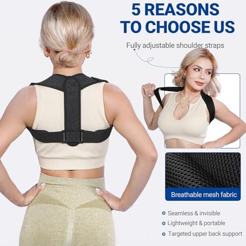 Posture Corrector for Women & Men - Adjustable Upper Back Brace Straightener Suitable for Lumbar, Shoulder, Neck, Scoliosis, Providing Comfortable Elastic Support and Pain Relief