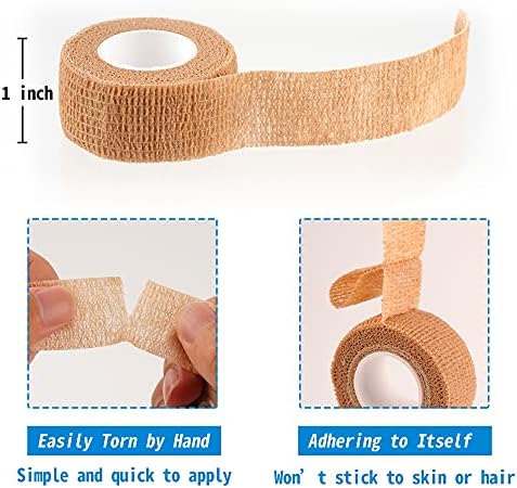 24 Pack Self Adherent Cohesive Wrap Bandages 1 Inches X 5 Yards,First Aid Tape, Elastic Self Adhesive Tape, Athletic, Sports wrap Tape, Bandage Wrap for Sports, Wrist, Skin Colour Athletic Tape