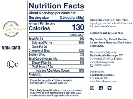 Jules Destrooper Butter Crisps - Caramelized Waffle Cookies, Certified Kosher Dairy, Non-GMO, Authentic Biscuits Made in Belgium - 3.5 Oz