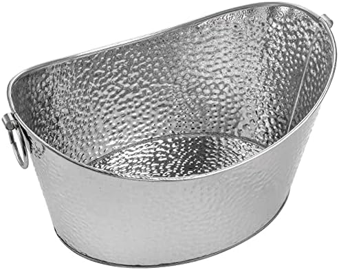Frcctre 3 Gallon/12L Stainless Steel Beverage Tub, Large Galvanized Ice Bucket with Handles, Hammered Metal Drink Bucket Drink Chiller Champagne Buckets for Parties Weddings