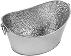 Frcctre 3 Gallon/12L Stainless Steel Beverage Tub, Large Galvanized Ice Bucket with Handles, Hammered Metal Drink Bucket Drink Chiller Champagne Buckets for Parties Weddings